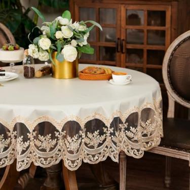 Imagem de ARTABLE Toalha de mesa retangular de renda à prova d'água com borda requintada de macramê para decoração de festa de casamento, cozinha, feriados (champanhe, 177 cm redondo)