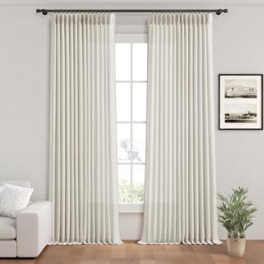 Imagem de Cortinas longas com filtragem de luz de 96 polegadas para sala de estar, cortina semitransparente de linho grosso, 2 m, conjunto de 2 painéis, rústico, campo, aveia, bege, cortinas de teto, cortinas