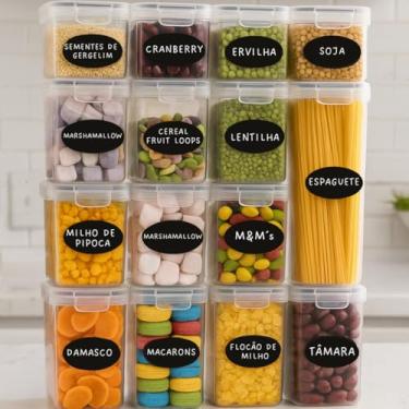 Imagem de Kit de 15 Potes Herméticos para Mantimentos – Conjunto Organizadores de Cozinha com Vedação de Silicone, Empilháveis, Livre de BPA, com Etiquetas e Caneta – Ideal para Grãos, Cereais e Biscoitos