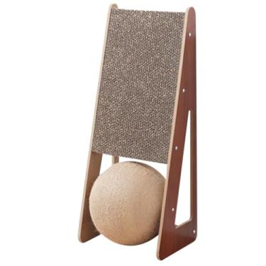 Imagem de Arranhador vertical para gatos com bola, arranhador de papelão de 38 cm para gatos internos, tábua de arranhar gatos de sisal, móveis de madeira para escalada para sofá de parede