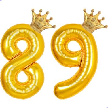 Imagem de 89 balões com números dourados de 101,6 cm para decorações de aniversário de 89 anos para homens e mulheres, balões gigantes jumbo Mylar 89 de aniversário