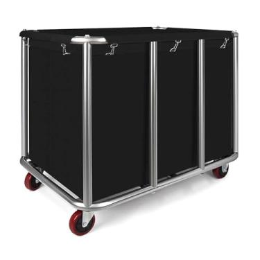 Imagem de Carrinho de lavanderia comercial com rodas, cestas de lavanderia resistentes com capacidade de 400 L com estrutura de aço, classificador de roupas com bolsa Oxford impermeável, cesto de roupa grande