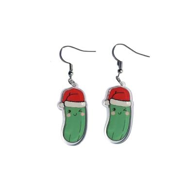 Imagem de Brincos pendentes de acrílico de Natal, exclusivo chapéu de Natal estranho, brinco de pickle, engraçado, realista, pepino, brincos de gancho de resina para mulheres, acessórios de joias de férias