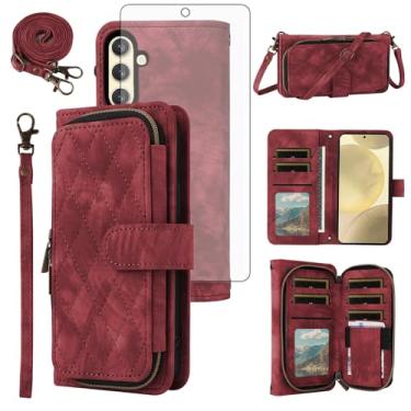 Imagem de Capa de celular para Samsung Galaxy S24/S25 5G carteira celular com protetor de tela de vidro temperado alça transversal alça flip suporte zíper bolsa porta-cartão slot S 24 24S 25 25S G5 SM-S931U