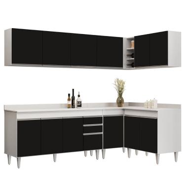 Imagem de Armário De Cozinha Modulado De Canto 6 Peças Cp32 Balcão Com Tampo Branco/preto - Lumil