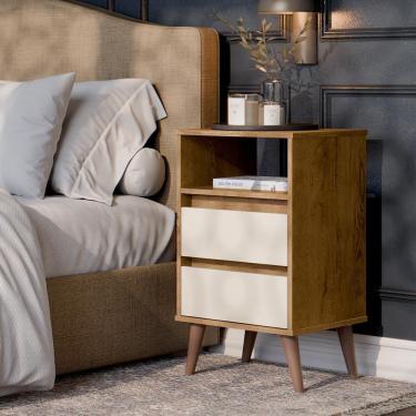 Imagem de Mesa De Cabeceira Roma Quarto Com 2 Gavetas Freijo/off White