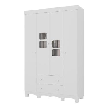 Imagem de Guarda-roupa Infantil 122cm Com Vidro 4 Portas E 2 Gavetas Luna Multimóveis MP4413 Branco