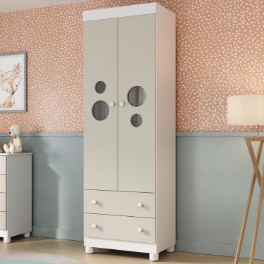 Imagem de Guarda-roupa Infantil 62cm 2 Portas Com Vidro E 2 Gavetas Bombom Multimóveis MP4461 Branco-off White