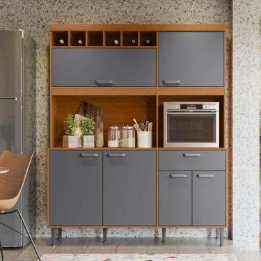 Imagem de Armário De Cozinha Dakota 6 Portas 1 Gaveta E Adega Para 6 Garrafas Jequitibá/grafite - Lukaliam