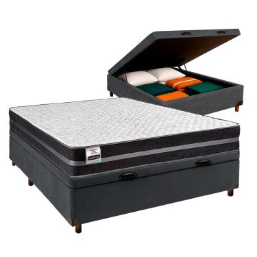 Imagem de Cama Box Bau Cinza Casal + Colchão Molas Ultralastic Bogota Inducol