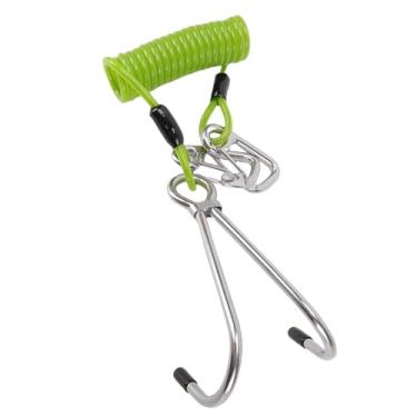 Imagem de Keenso Gancho de Recife, Gancho Duplo de Aço Inoxidável 316 Com Bobina de Mola Super Elástica de 1 Metro e Fivela D Anti-perda para Fotografia Subaquática de Mergulho à Deriva