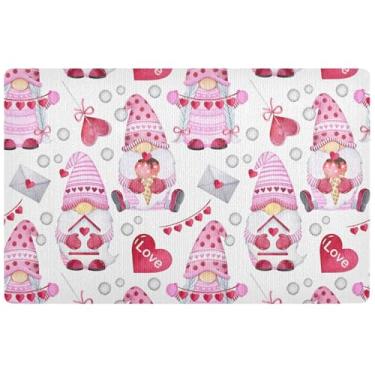 Imagem de TSENQUE Tapete de porta fofo de gnomo de dia dos namorados fofo tapete de varanda, tapete de boas-vindas absorvente para porta frontal entrada externa 81 x 50 cm