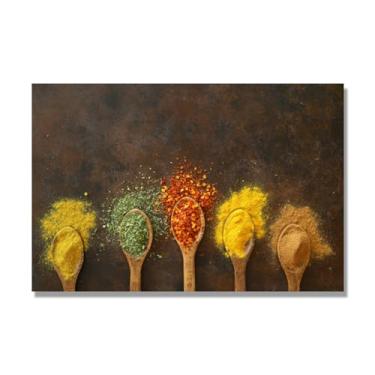 Imagem de Arte de parede em tela colorida para especiarias e colher de tempero | Decoração de cozinha vintage | Arte moderna para casa e sala de jantar. C26. 80 x 120 cm - 31,5 x 47,3 pol. Somente tela