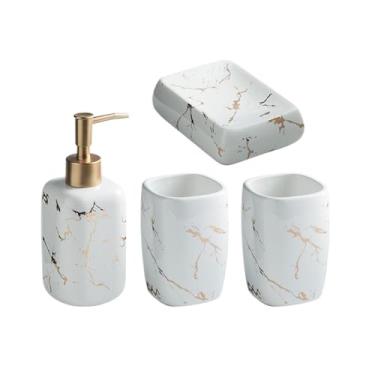 Imagem de Dispensador de sabão Conjunto de acessórios para banheiro com 4 peças, incluindo: dispensador loção e sabonete, copos para enxaguatório bucal saboneteira(Branco)