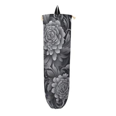 Imagem de Suporte de sacola de compras floral preto e cinza, bolsa de armazenamento de cozinha, suporte de sacola de compras para sacolas plásticas