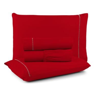 Imagem de Kit Jogo Lençol Cama Box Casal Queen King Solteiro Berço 400 Fios Micro Varios Tamanhos(VERMELHO,SOLTEIRO)
