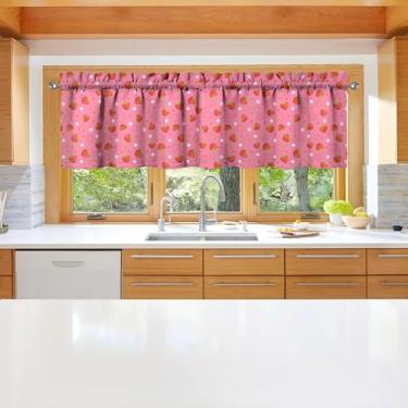 Imagem de sgqjdpmc 1 peça de cortinas de cozinha de morango para janelas de cozinha, cortinas de arte de fazenda, decoração sobre a pia, 46 x 137 cm