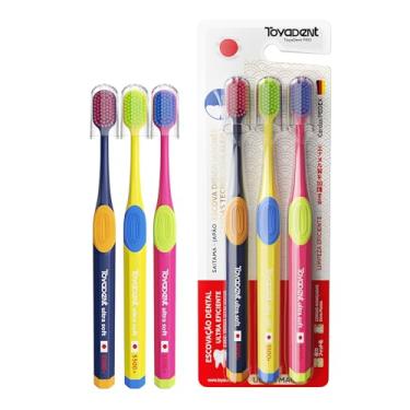 Imagem de TOYADENT PRO Escova de Dente Macia Premium Alemãs da Pedex, Adulto, Cerdas Extra, 5500 Cerdas, 3 Unidades Multicolorida