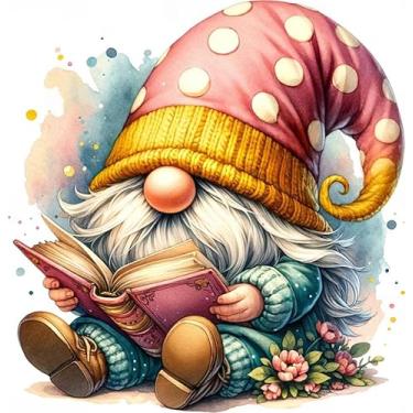 Imagem de Kits de ponto cruz gnomo para adultos iniciantes, kits de ponto cruz com contagem de livros, costura impressa, padrões fofos, dimensões, bordado, artesanato, kits de bordado para adultos iniciantes