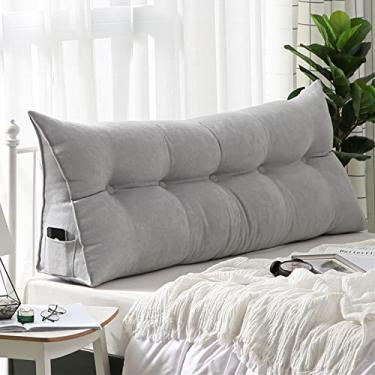 Imagem de Almofada triangular para cabeceira, almofada de leitura, almofada triangular de veludo cotelê, almofada de cabeceira, almofada de apoio para quarto, sofá, tatami, com capa removível, cinza prateado