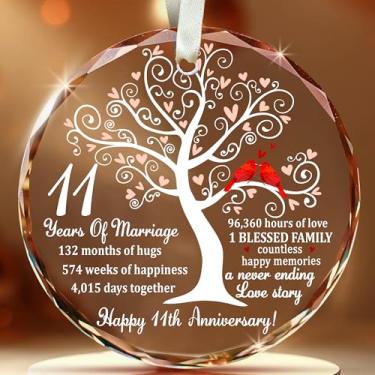 Imagem de Bozspacer Enfeite de vidro de 11º aniversário de casamento – Casamento de prata para pais, casal, esposa ou marido – Lembrança exclusiva de decoração de Natal para casamento de 25 anos