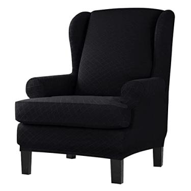 Imagem de Capas de poltrona, 2 peças, capas de cadeira de asa elástica, capas de elastano, capas de sofá com encosto de asa antiderrapante, protetor de móveis para sala de estar, preto