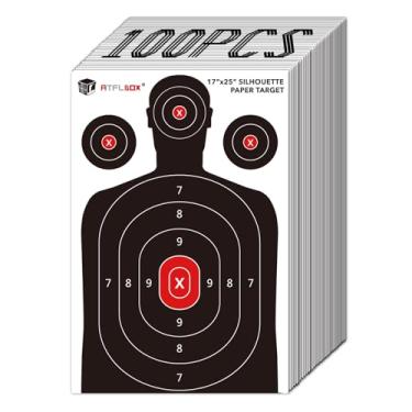 Imagem de Atflbox Silhouette Paper Target for The Range, papel alvo de 43 x 63 cm para uso interno e externo, adequado para pistolas, pistolas, rifles, pistolas de ar, pistola de pelotas, armas BB (pacote com