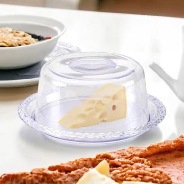 Imagem de Prato para Bolo de Vidro com Cúpula, Base com Padrão em Relevo, Transparente (100% ACRÍLICO)