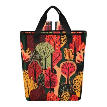 Imagem de Bolsa térmica colorida de outono floresta vermelha com laterais macias 36 latas grande lancheira para mulheres 35 x 15 x 40 cm