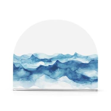 Imagem de Chic Blue Waves Suporte de guardanapo de mesa branco, conjunto de 2, suporte de papel higiênico acrílico, porta-guardanapos para guardanapos de pano