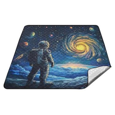 Imagem de Joitme Tapete Astronaut Space Blue para acampamento, cobertor de piquenique de parque, cobertor grande para piquenique ao ar livre