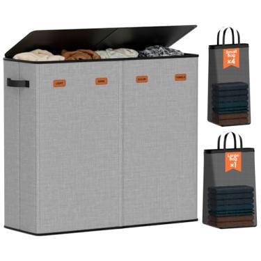 Imagem de Vexalora Cesto de roupa suja de 4 seções com tampa, classificador de roupa 185L com 4 sacos removíveis + 1 bolsa extra grande, compartimento 3/4 alternável, organizador de cesta de lavanderia para