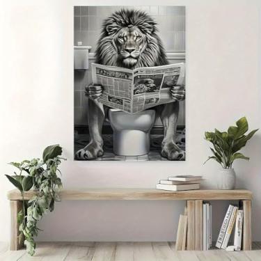 Imagem de 1PC Impressão em tela de leão caprichoso sem moldura peculiar arte de parede humorística para banheiro, escritório em casa, sala de estar, ideia de presente exclusiva, 20 x 30 cm
