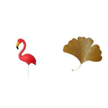 Imagem de Whtkoph Escultura de Jardim em Ferro Forjado de Flamingo E Folha de Ginkgo, Decoração de Parede, Estátua Abstrata de Pássaro, Figura Decorativa para Sala de E