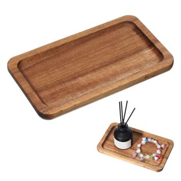 Imagem de Bandeja de madeira pequena (19 x 11 cm), mini bandeja de madeira escura para chá, café, lanche, comida, cozinha, banheiro, decoração de casa