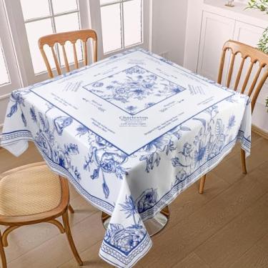 Imagem de SHIYUE Chinoiserie Mahjong Tapete de mesa floral para cartão 139,7 cm x 139,7 cm Instruções de jogo quadrado para iniciantes, cartas, jogos de tabuleiro (flores azuis e brancas)