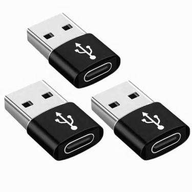 Imagem de Adaptador USB C fêmea para USB A macho – Cabo carregador tipo C para USB A, durável 2,2 x 1,5 cm plástico ABS preto + adaptador de metal