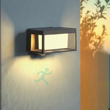 Imagem de GZZBMY LED Candeeiro solar exterior IP65 impermeável apliques de parede com sensor de movimento moderno exterior iluminação de parede para jardim, terraço corredor escadas (luz quente preta, 1 peça)