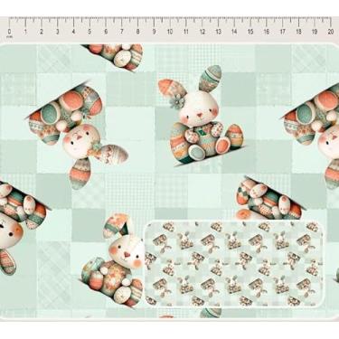 Imagem de Tecido Tricoline Digital Coleção Páscoa Patch coelhos com fundo verde 50 x 150 cm