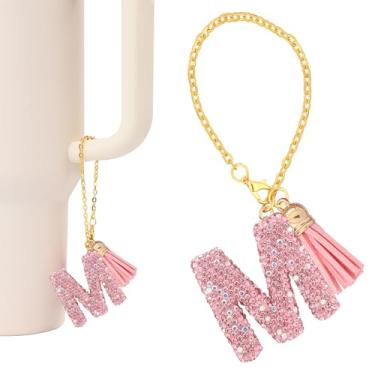 Imagem de Berloques de letras para copos com alça, pingente de copo com glitter, nome inicial fofo, para Stanley Cup (letra M)