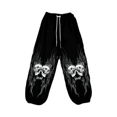 Imagem de Calças De Moletom Estampadas Em 3D Com Grafite De Caveira Dupla Gótica