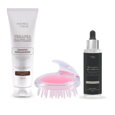 Imagem de Kit Profissional Anti-Queda – Shampoo Fortalecedor 250 ml + Tônico Crescimento 100 ml + Escova Massageadora Couro Cabeludo