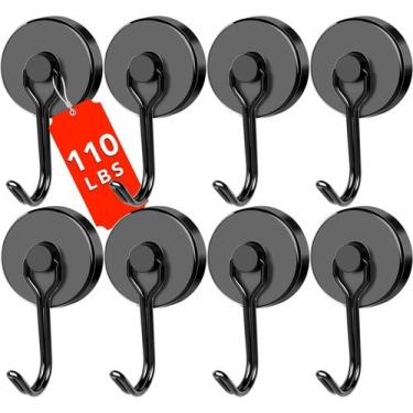Imagem de Ganchos magnéticos DIYMAG, capacidade de 50 kg, pretos, pacote com 8 u