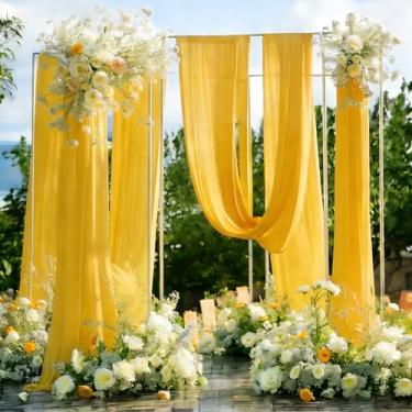 Imagem de Shillance Tecido drapeado amarelo para arco de casamento, 2 pacotes de 73,7 cm x 5,8 m de tecido transparente, cortina de arco, cortina de teto, para decoração de festa de aniversário de casamento