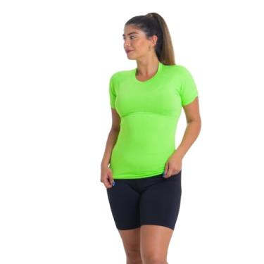Imagem de Conjunto Feminino Camiseta Curta e Bermuda Térmica Segunda Pele Trygg Proteção UV50 Fitness Academia (GG, Verde Neon - Preto)