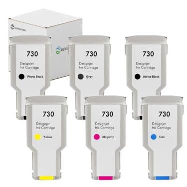 Imagem de DLMELHOR 730 cartuchos de tinta pacote com 6 P2V68A P2V69A P2V70A P2V71A P2V72A P2V73A Cartucho de tinta de substituição para HP 730 para DesignJet T1600 T1700 T2600 T1600dr T1700dr T2600d Impressora