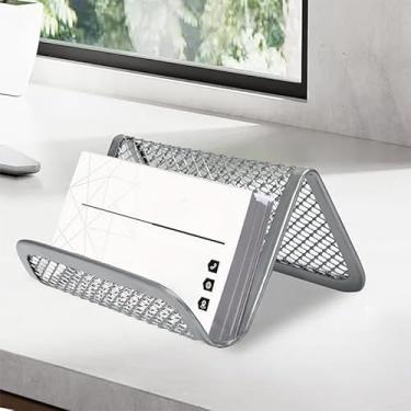 Imagem de Suporte de cartão de visita para mesa, suporte de exibição de cartões de malha de metal resistente para homens e mulheres, organizadores de cartões para escritório e casa, serve para 30 a 50 cartões