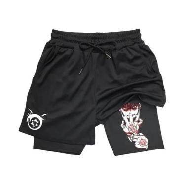 Imagem de Shorts De Fitness Masculinos Anime Fullmetal Alchemist 2 Em 1 Compress