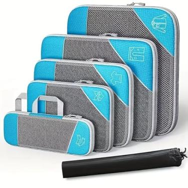 Imagem de Bolsa de classificação de roupas de 6 peças, bolsa de armazenamento de roupas de viagem de nylon de 6 peças, bolsa de classificação de compressão leve, mala de roupas, suprimentos de viagem (azul)