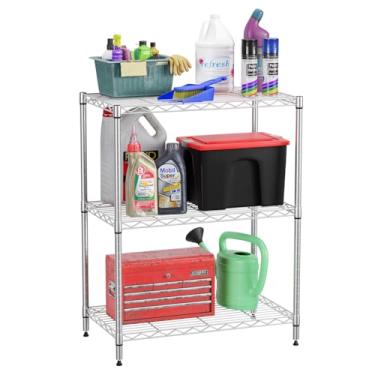 Imagem de FDW 3 prateleiras ajustáveis, prateleiras de armazenamento, prateleiras de arame, prateleira de metal, 33 cm P x 58 cm L x 76 cm A, cromada
